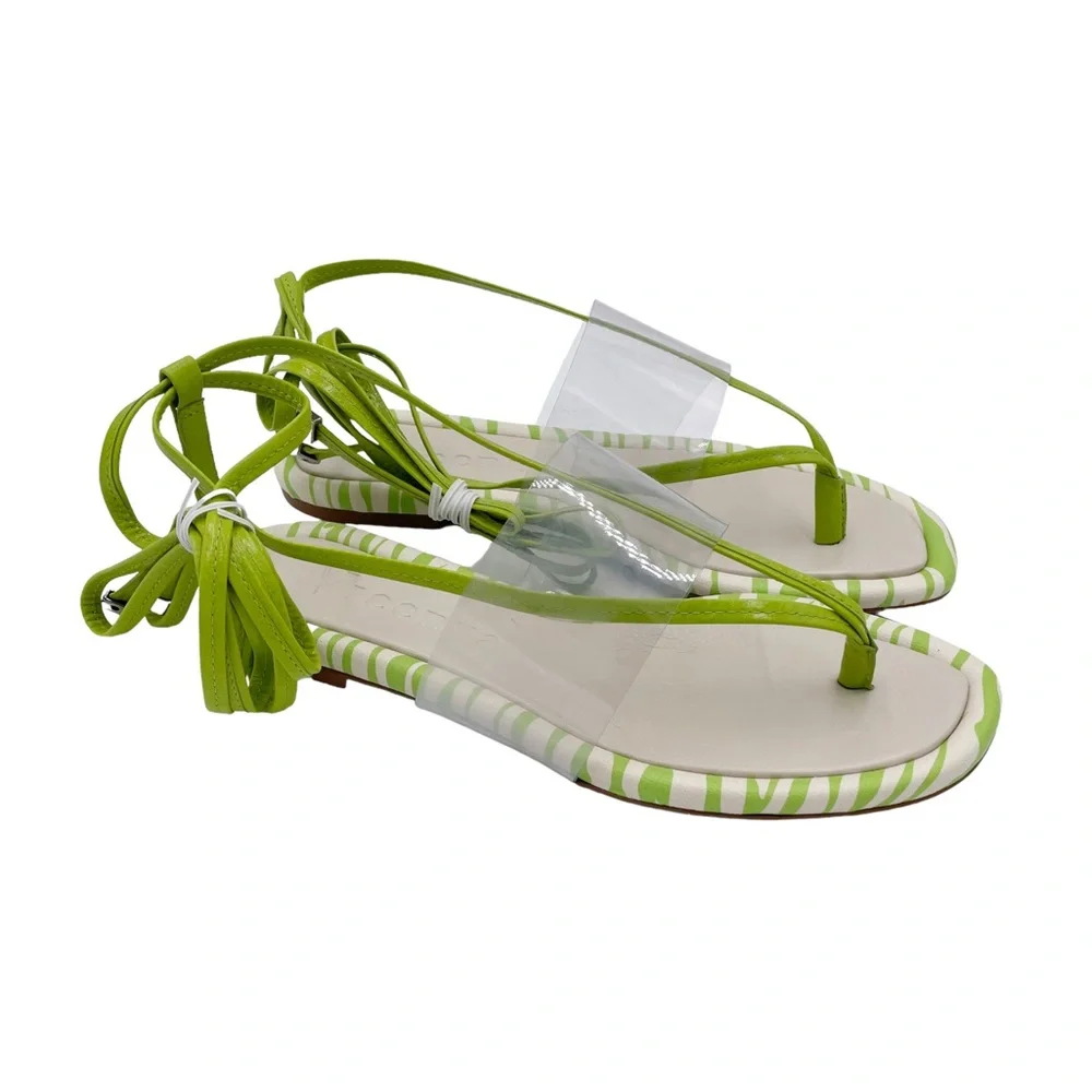 NEW Anthropologie Vicenza Transparent Zebra Sandal Tie Up Thong Sandals in Lime